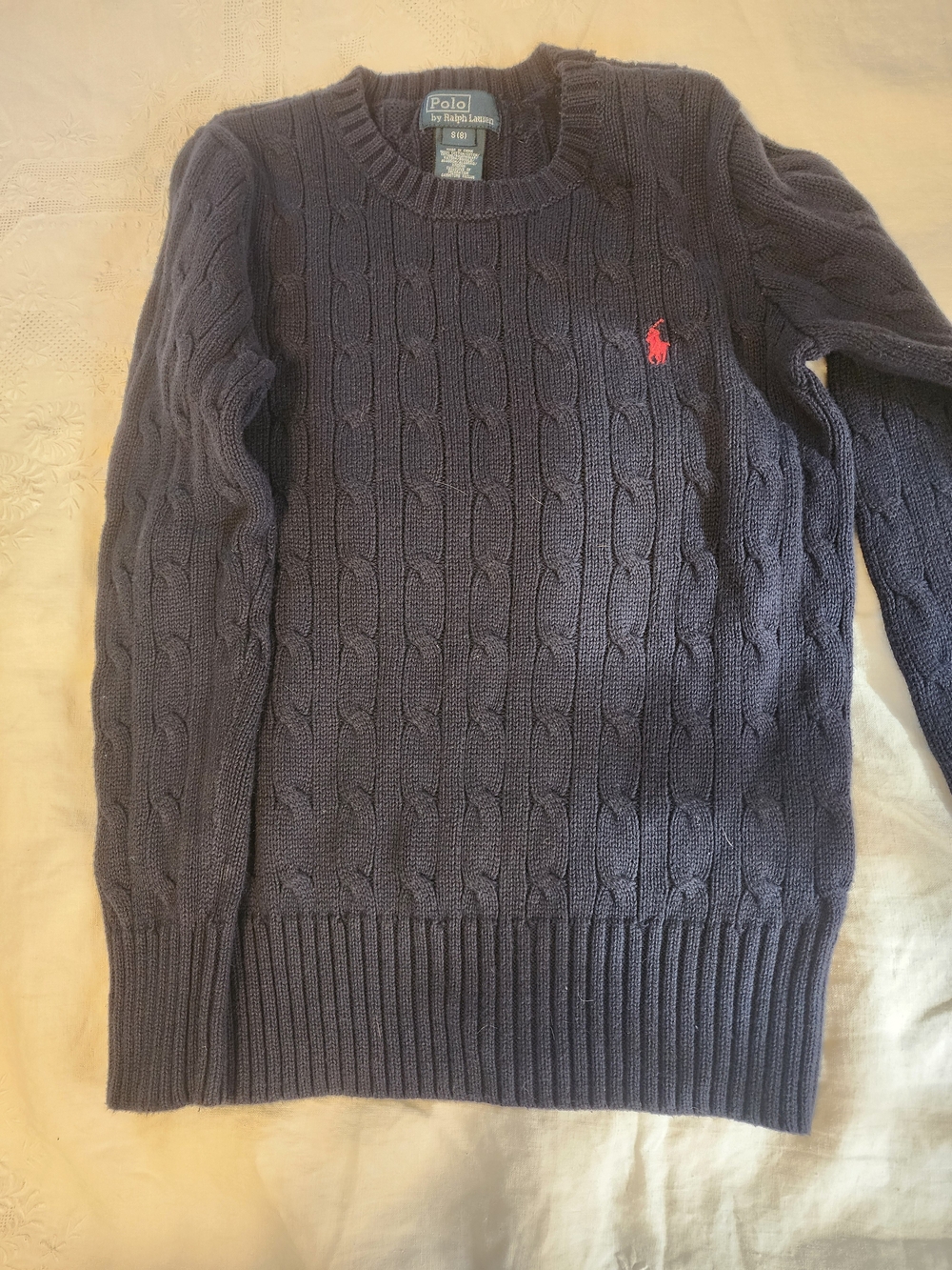 Polo by Ralph Lauren Navy Cable-Knit Sweater with Red Pony
